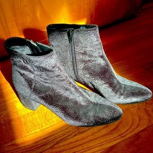 Unisa black embossed booties. Upper and heels embossed- dressy botties